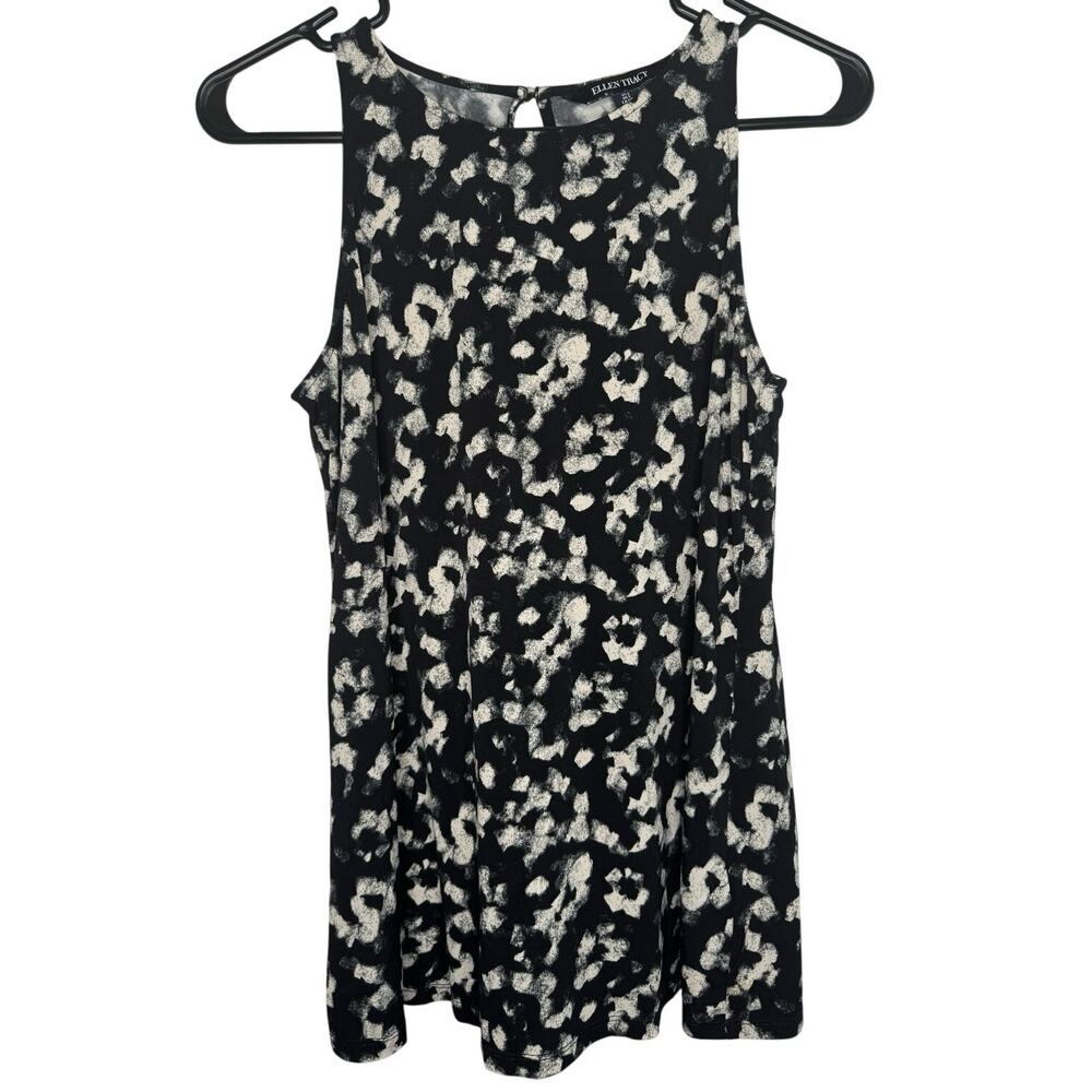 Ellen Tracy Sleeveless Black White Animal Print Blouse Keyhole Back Size Small
